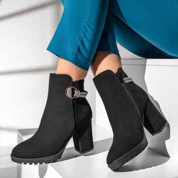 Botine dama cu toc gros si strasuri negru suede MOD12821, 3, modlet.ro