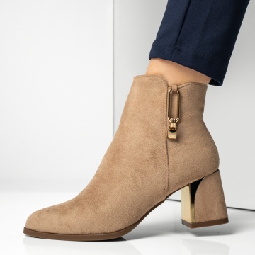 Botine dama cu toc si accesoriu decorativ khaki suede MOD12883, 3, modlet.ro