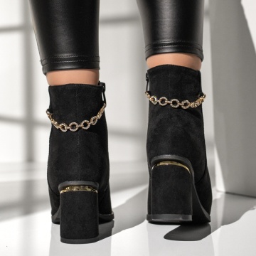 Botine dama cu toc si accesoriu decorativ negru suede MOD12633, 2, modlet.ro