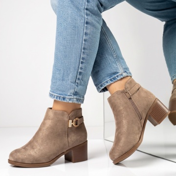Botine dama cu toc si fermoar khaki suede LILI44
