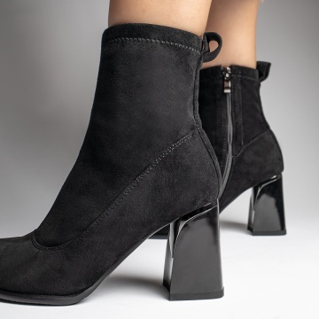Botine dama cu toc si fermoar negru suede MOD12385, 4, modlet.ro