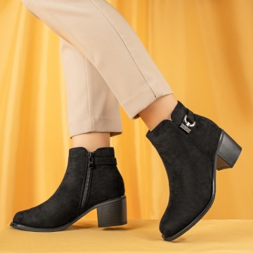 Botine dama, Botine dama cu toc si fermoar negru suede MOD12399, modlet.ro