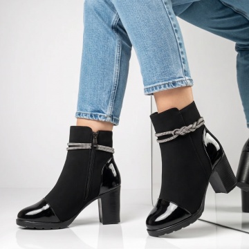 Botine dama cu toc si strasuri negru suede GINA22