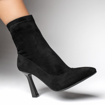 Botine dama cu toc subtire negru suede ZEF12388, 4, zeforia.ro