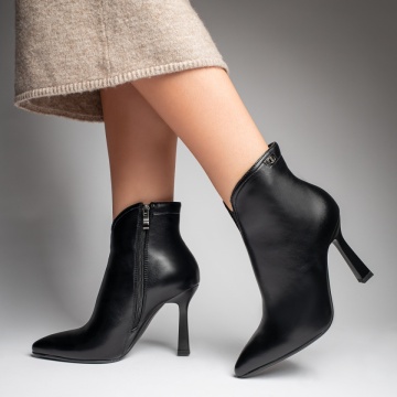 Botine dama cu toc subtire si fermoar negre MOD12384, 2, modlet.ro