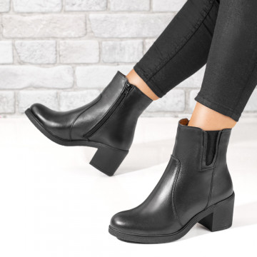 Botine dama negre cu toc gros din Piele naturala MOD06260, 3, modlet.ro