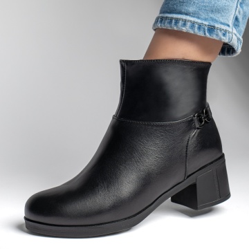 Botine dama negre cu toc gros si fermoar din Piele naturala MOD12319, 3, modlet.ro