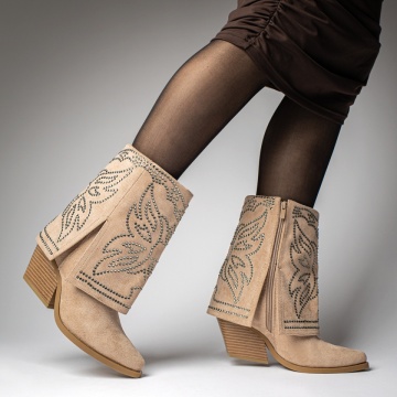Ciocate dama cu toc gros si aplicatii cu pietre khaki suede MOD12341, 3, modlet.ro
