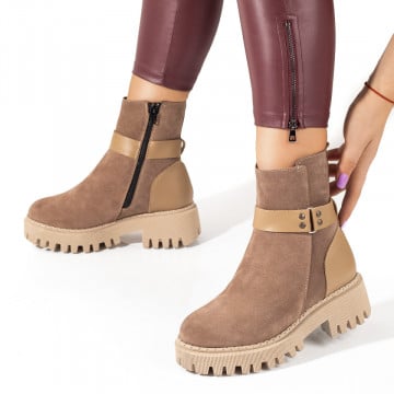 Cizme dama, Cizme bej cu fermoar si talpa groasa dama din Piele naturala MOD05648, modlet.ro