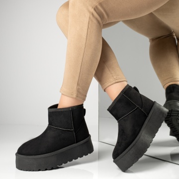 Cizme scurte, Cizme dama cu talpa groasa tip UG negru suede MOD12267, modlet.ro