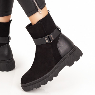 Cizme dama, Cizme dama negre suede cu fermoar din Piele naturala MOD05648, modlet.ro