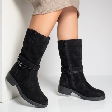 Cizme dama scurte dama cu fermoar negru suede din Piele naturala FLORINA13, 3, modlet.ro