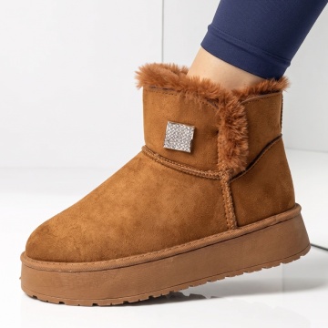 Cizme dama tip UG cu accesoriu decorativ maro suede EMA48, 1, modlet.ro