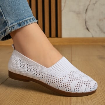 Espadrile dama cu perforatii si talpa joasa albe ZEF13063, 4, zeforia.ro