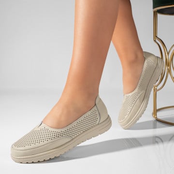 Espadrile perforate dama bej din Piele naturala MOD11349, 3, modlet.ro