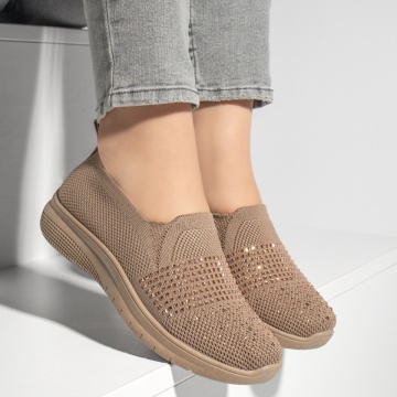 Espadrile sport dama cu strasuri aplicate khaki MOD13178, 3, modlet.ro