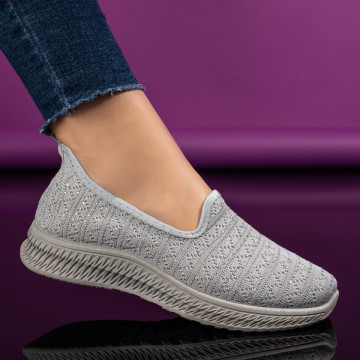 Espadrile sport dama cu strasuri din material textil gri ZEF10997, 1, zeforia.ro