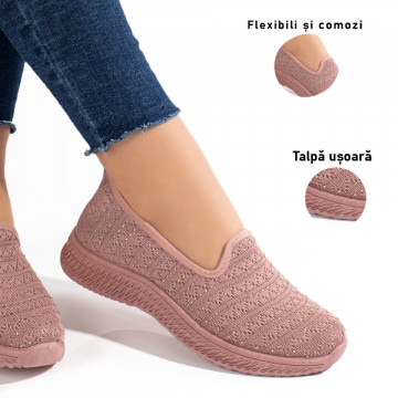 Espadrile sport dama roz cu strasuri din material textil MOD10997, 3, modlet.ro