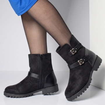 Ghete dama cu accesoriu decorativ negru suede LILI45