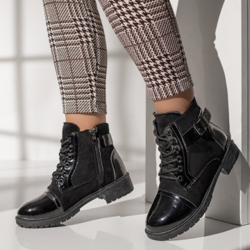 Ghete dama cu catarama si varf lucios negru suede MOD10854, 2, modlet.ro