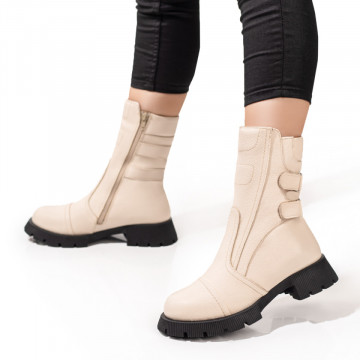 Ghete dama cu fermoar bej cu talpa neagra din Piele naturala MOD09644, 3, modlet.ro