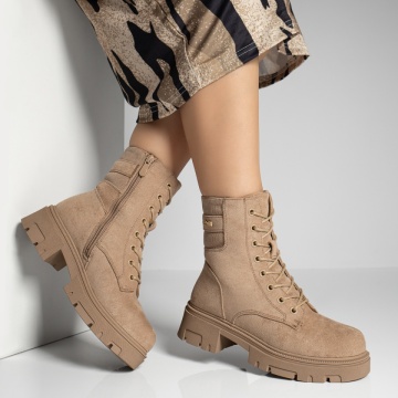 Ghete dama cu fermoar khaki suede MOD12272, 4, modlet.ro