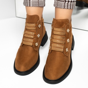 Ghete dama cu fermoar maro suede MOD14090, 3, modlet.ro