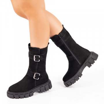 Ghete dama cu fermoar si catarame negri din Piele naturala MOD10650, 3, modlet.ro