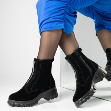 Ghete dama cu fermoar si talpa groasa negru suede MOD06597, 2, modlet.ro