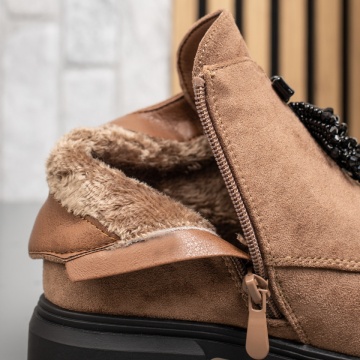 Ghete dama cu fermoar si talpa joasa khaki MOD14166, 3, modlet.ro