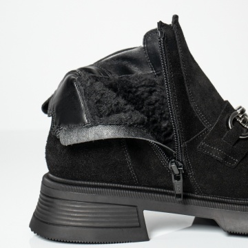 Ghete dama cu fermoar si talpa joasa negre din Piele naturala MOD14101, 3, modlet.ro