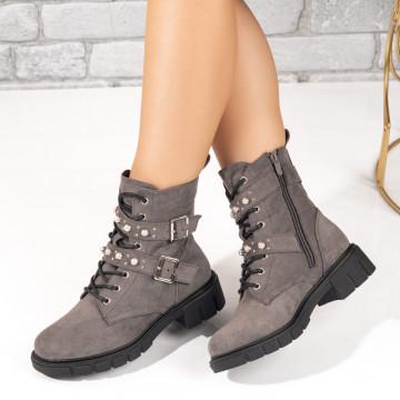 Ghete dama cu pietre aplicate gri suede MOD10619, 2, modlet.ro