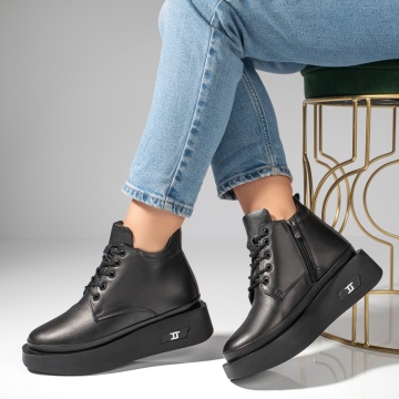 Ghete dama cu platforma si fermoar negre din Piele Naturala MOD12580, 1, modlet.ro