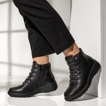 Ghete dama cu siret elastic si fermoar negre MOD14084, 3, modlet.ro