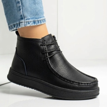 Ghete dama cu siret negre din Piele naturala DORA78, 3, modlet.ro