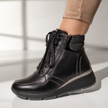 Ghete dama cu siret si platforma negre MOD12354, 1, modlet.ro