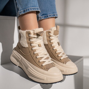 Ghete dama cu siret si talpa groasa khaki MOD12240, 3, modlet.ro