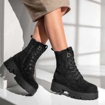 Ghete dama cu siret si talpa groasa negru suede MOD12785, 3, modlet.ro