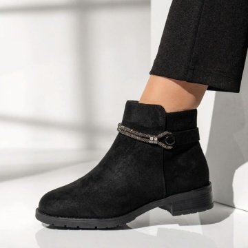 Ghete cu Toc, Ghete dama cu strasuri si fermoar negru suede IRIS51, modlet.ro