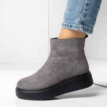 Ghete dama cu talpa groasa gri suede din Piele naturala DORA59, 2, modlet.ro