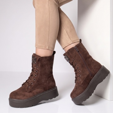 Ghete dama cu talpa groasa maro suede NINA19