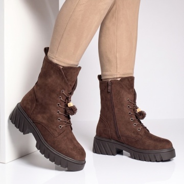 Ghete dama cu talpa groasa maro suede NINA25