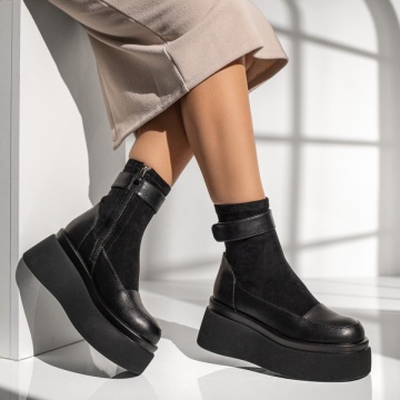 Ghete dama cu talpa groasa negre MOD14039, 3, modlet.ro