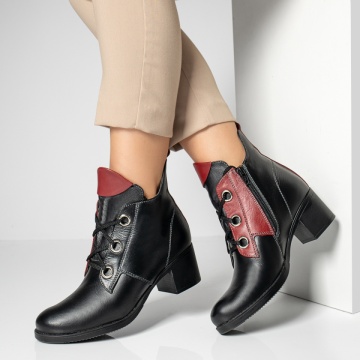 Ghete dama cu toc gros negre din Piele Naturala MOD10369, 2, modlet.ro