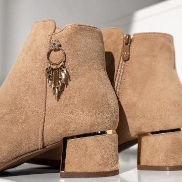 Ghete dama cu toc gros si accesorii decorative khaki suede MOD12857, 4, modlet.ro