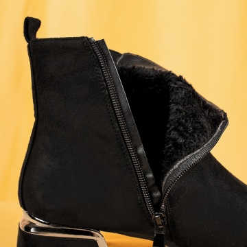 Ghete dama cu toc gros si insertie de material elastic negru suede MOD07099, 2, modlet.ro