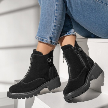 Ghete dama negre suede cu fermoar MOD10467, 2, modlet.ro