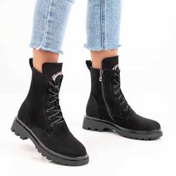Ghete dama negre suede cu fermoar si accesoriu metalic MOD07019, 2, modlet.ro