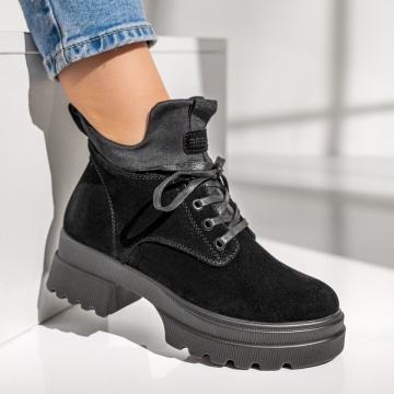 Ghete dama negre suede cu siret si fermoar MOD12208, 2, modlet.ro