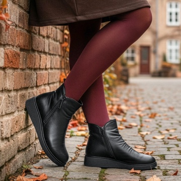 Ghete dama scurte cu fermoar negre din Piele naturala MOD14073, 1, modlet.ro